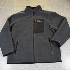 Eddie Bauer Mens Full Zip Sherpa Fleece Jacket Gray Large Mock Neck Hiking Coat